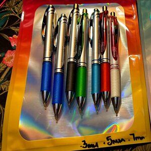 Pentel Energel Pens .3, .5 & .7mm Pink, blue, green, black  (7 ct) - NEW